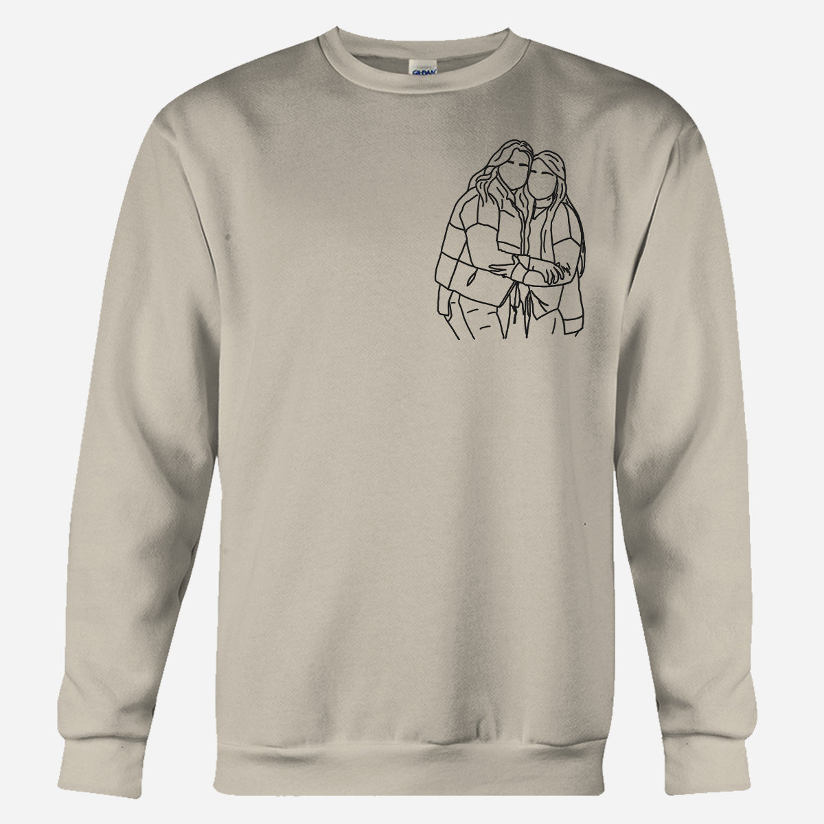 Individuelle Strichzeichnung – Personalisierter, bestickter Pullover für die beste Freundin