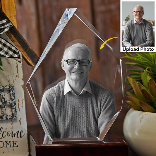 Individuelles Foto – Personalisierte Gedenk-Lasergravur, 3D-Eisberg-förmige Kristalllampe