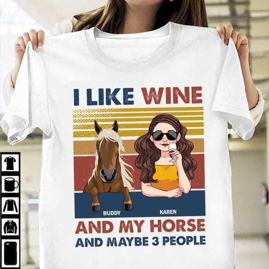 Ich mag Wein und mein Pferd – personalisiertes Pferde-T-Shirt & Hoodie