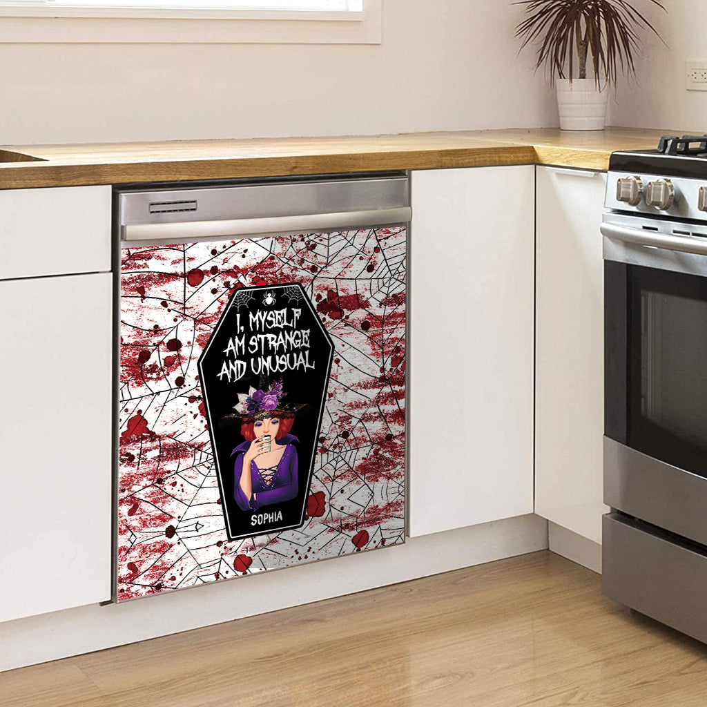 Ich selbst bin seltsam und ungewöhnlich – Personalisierter Geschirrspülerdeckel „Hexe“