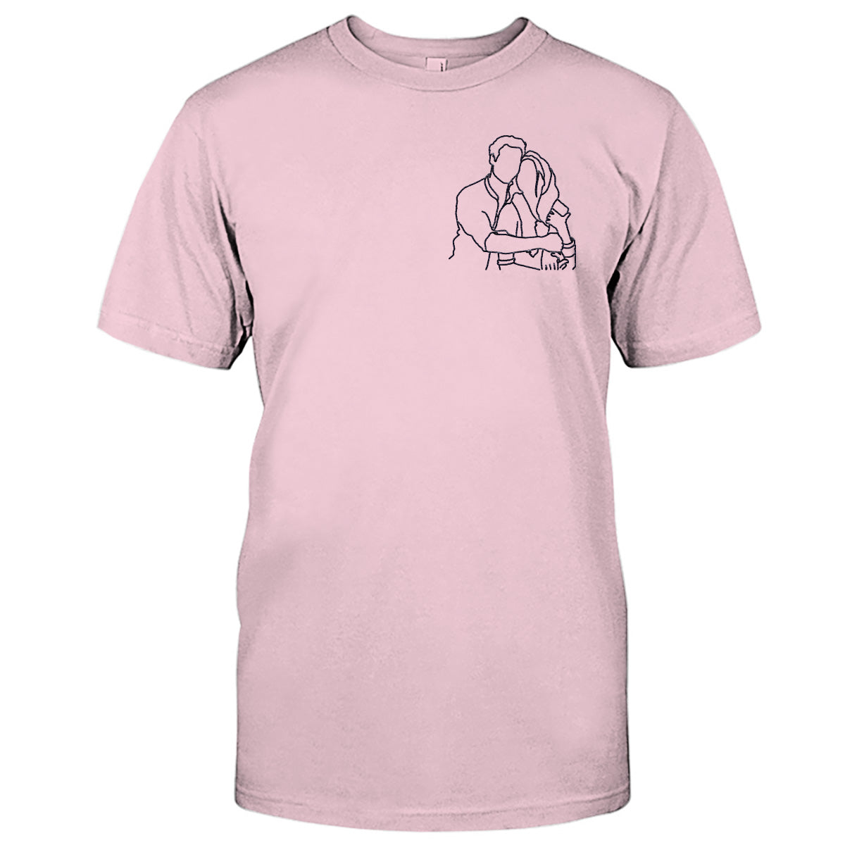 Individuelle Linienzeichnung – Personalisiertes, besticktes T-Shirt für Paare