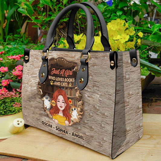 Liebe Bücher und Katzen – Personalisierte Buch-Lederhandtasche