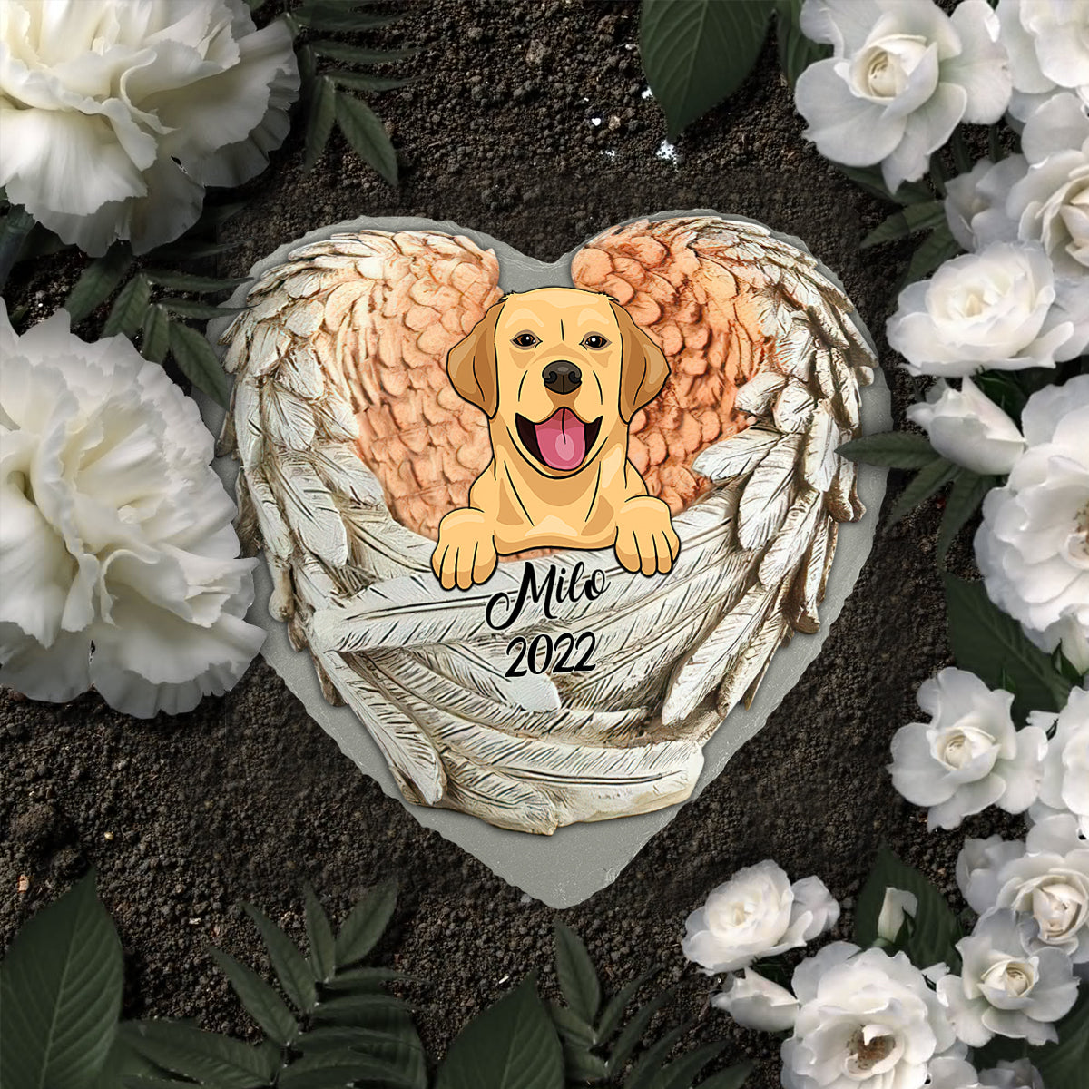 Pfotenabdrücke auf meinem Herzen – personalisierter herzförmiger Stein mit Hundemotiv