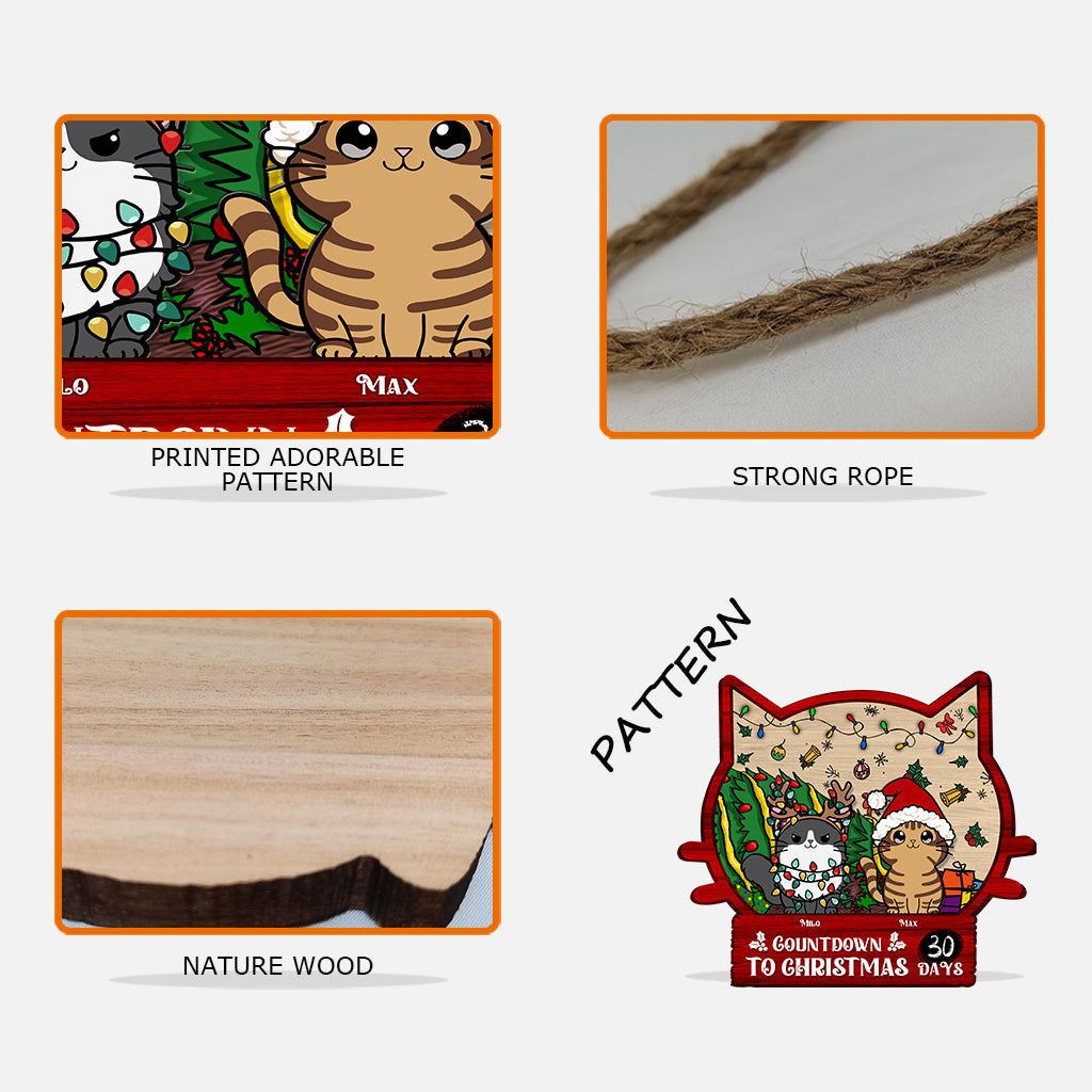Countdown bis Weihnachten – Personalisiertes Katzen-Holzschild
