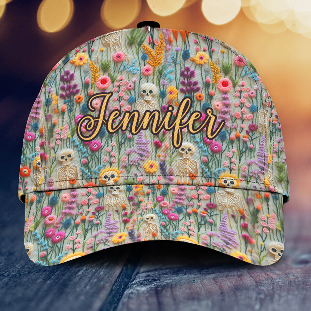 Blumenskelett - Personalisierte Totenkopf-Klassikkappe