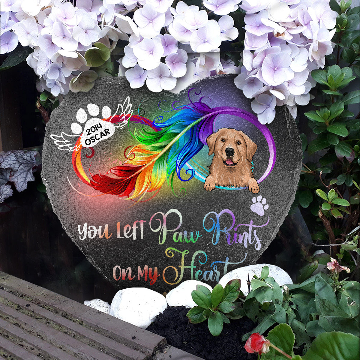 Für immer in meinem Herzen – personalisierter herzförmiger Stein in Hundeform