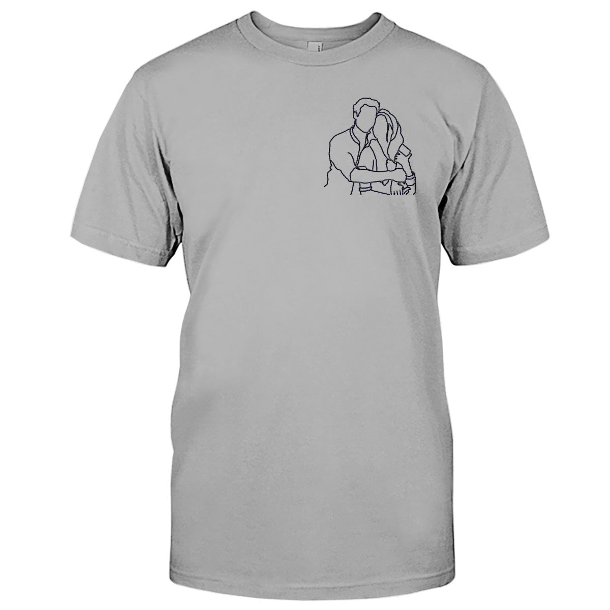 Individuelle Linienzeichnung – Personalisiertes, besticktes T-Shirt für Paare