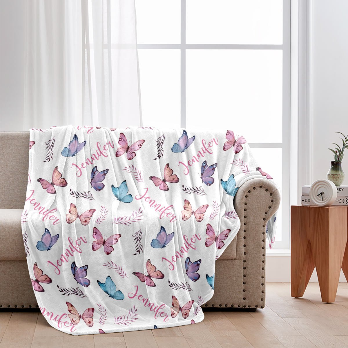 Schmetterlings-Wunschdecke mit individuellem Namen – Personalisierte Mutterdecke