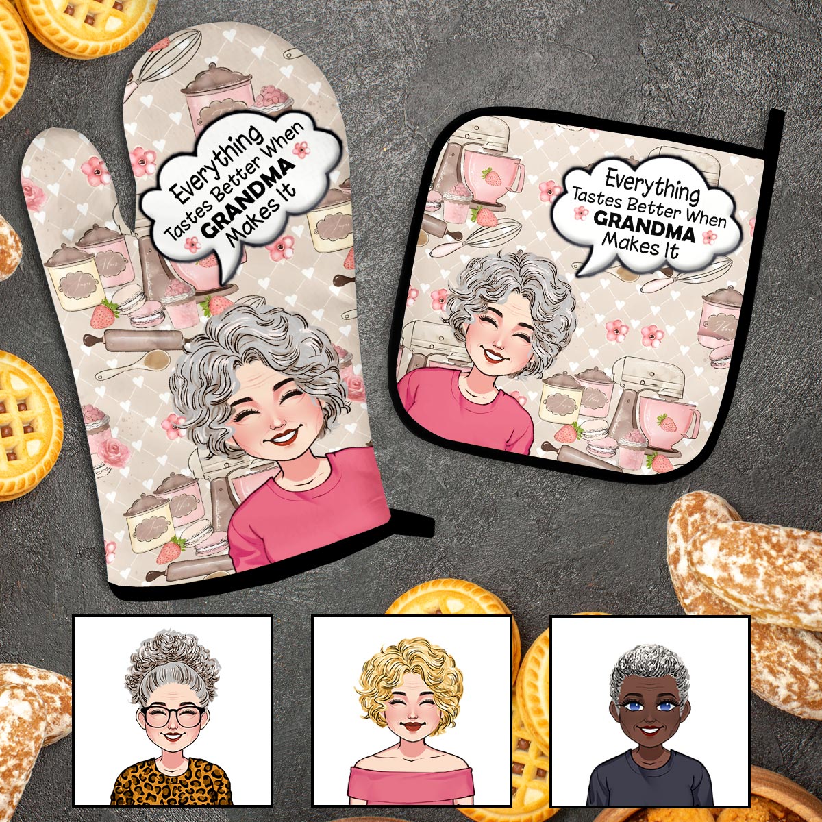 Alles schmeckt besser – Geschenk für Oma – Personalisiertes Topflappen-Set