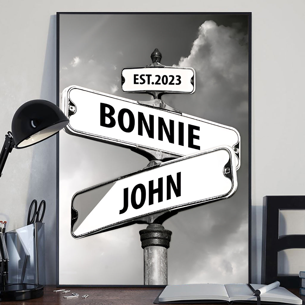 Vintage-Straßenschild – Personalisierte Leinwand und Poster für Paare