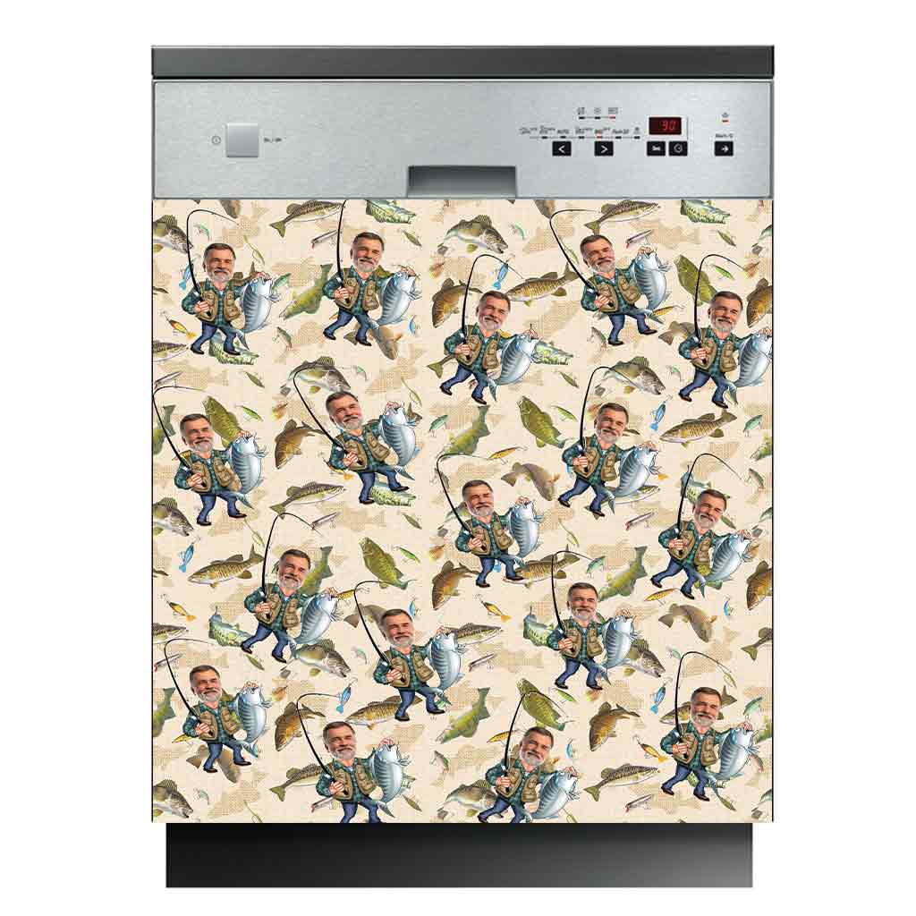 Photo Inserted Funny Fishing - Personalized Fishing Dishwasher Cover