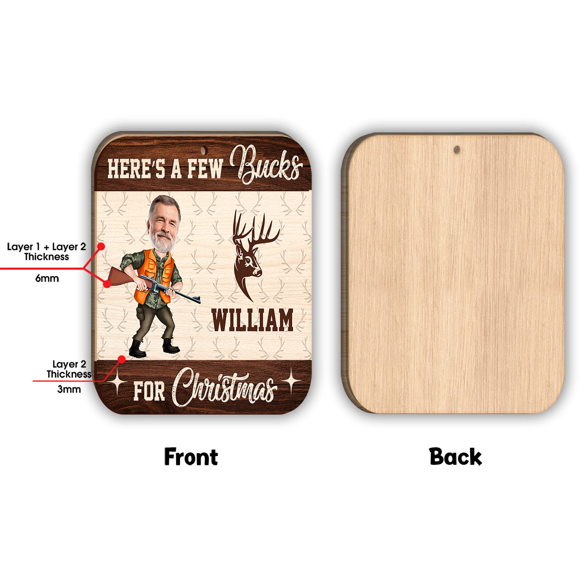 Hier ist ein kleines Weihnachtsgeschenk – personalisierter zweilagiger Jagd-Weihnachtsschmuck