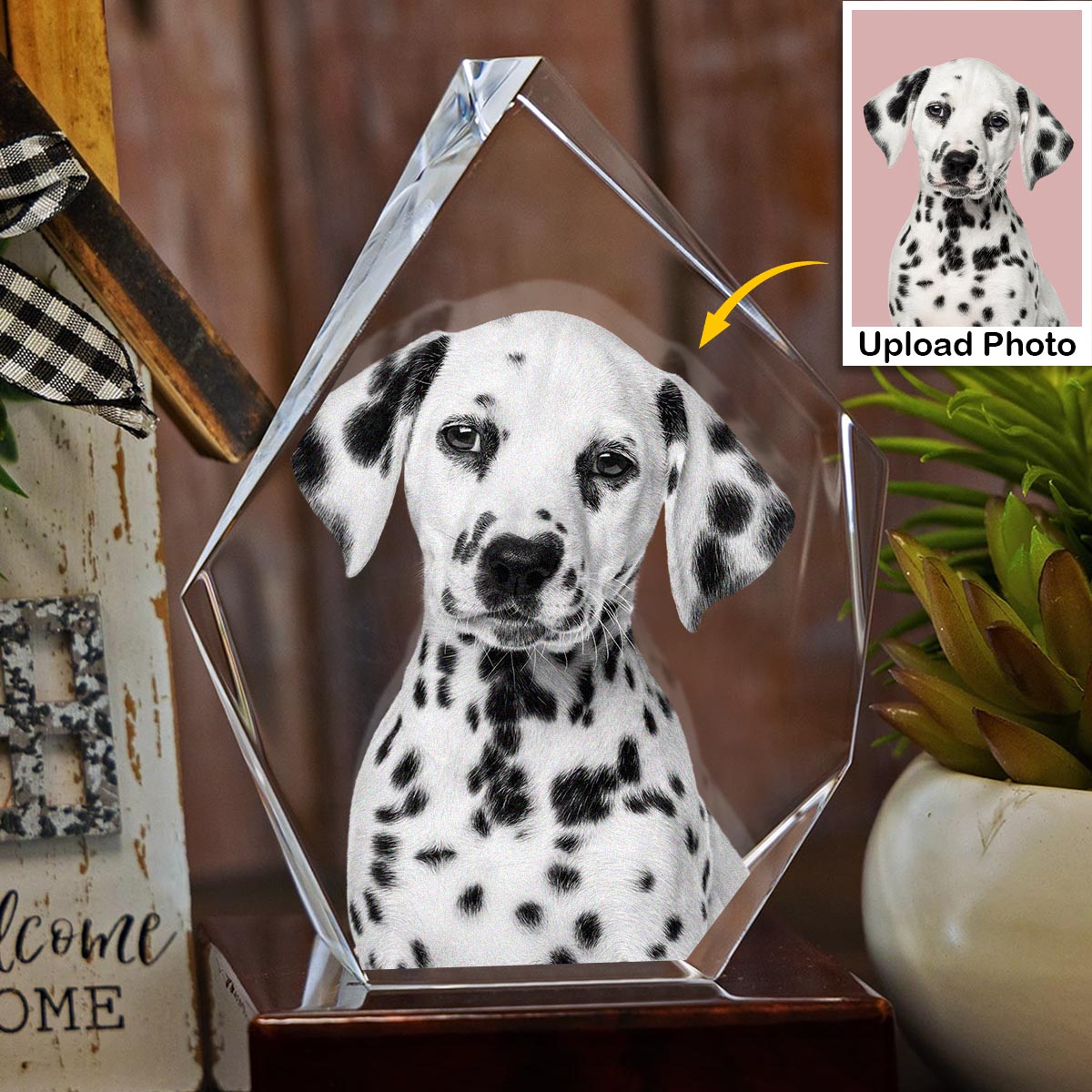 Individuelles Foto – Personalisierte Hunde-Lasergravur, 3D-Eisberg-förmige Kristalllampe