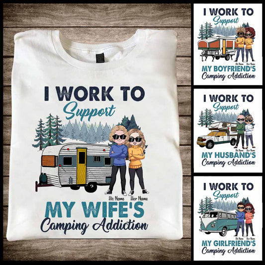 Unterstütze die Camping-Leidenschaft meiner Frau – personalisiertes Partner-T-Shirt und Hoodie