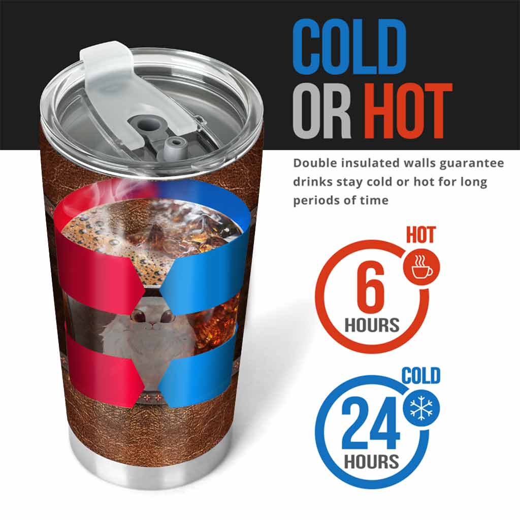 Personalisierter Trinkbecher mit Katzenmotiv und Ledermuster