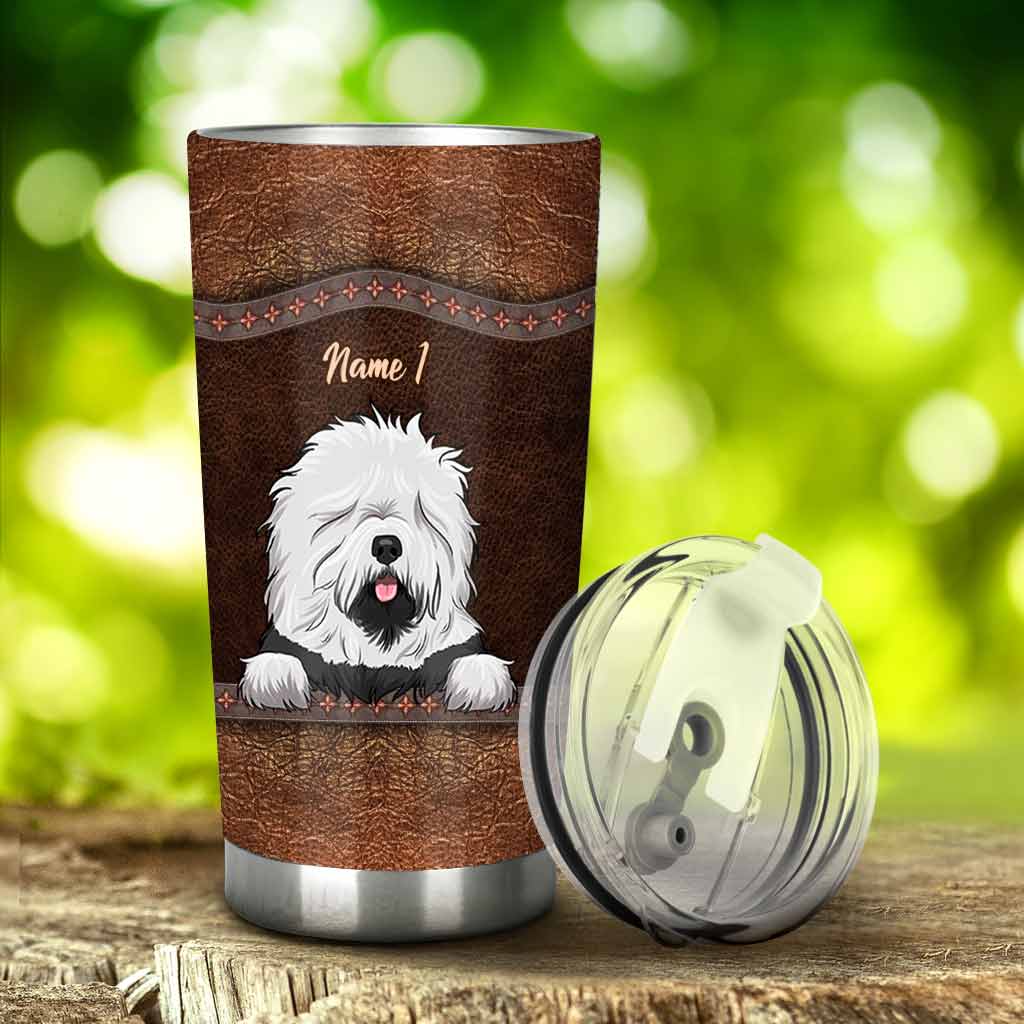 Liebe Hunde – Personalisierter Hunde-Trinkbecher mit Ledermuster