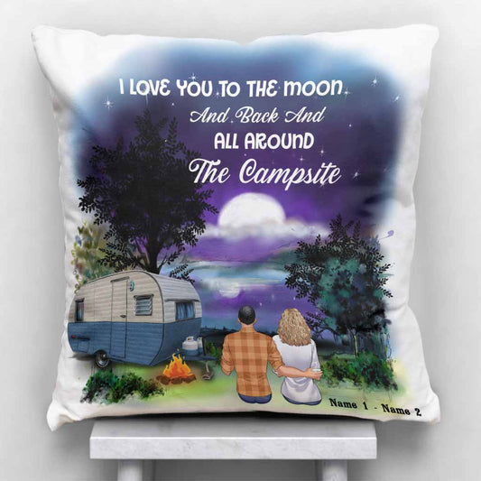 Ich liebe dich bis zum Mond und zurück – Personalisiertes Camping-Kissen für Paare