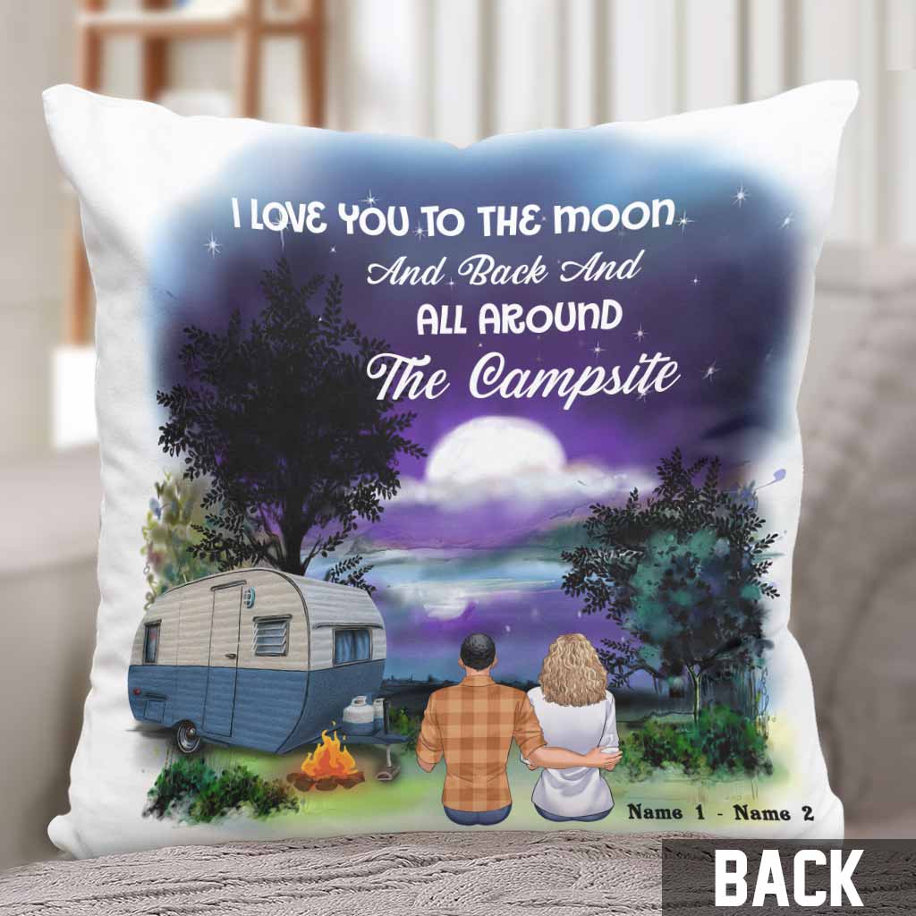 I Love You To The Moon And Back - Personalized Couple Camping Throw Pillow