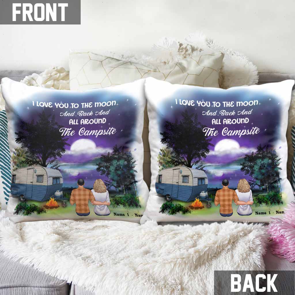 I Love You To The Moon And Back - Personalized Couple Camping Throw Pillow