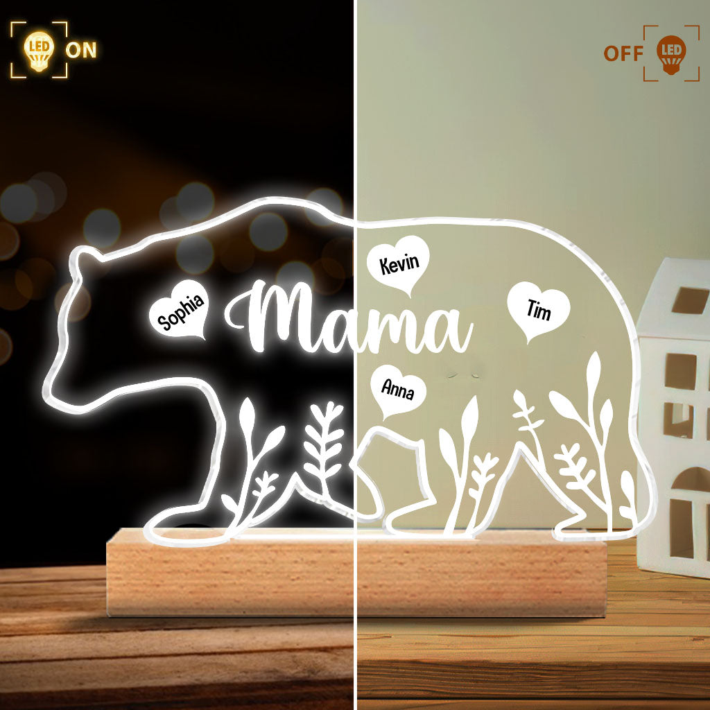 Mama Bär – Geschenk für Mama, Papa, Oma, Opa – Personalisierte, geformte Leuchtplatte