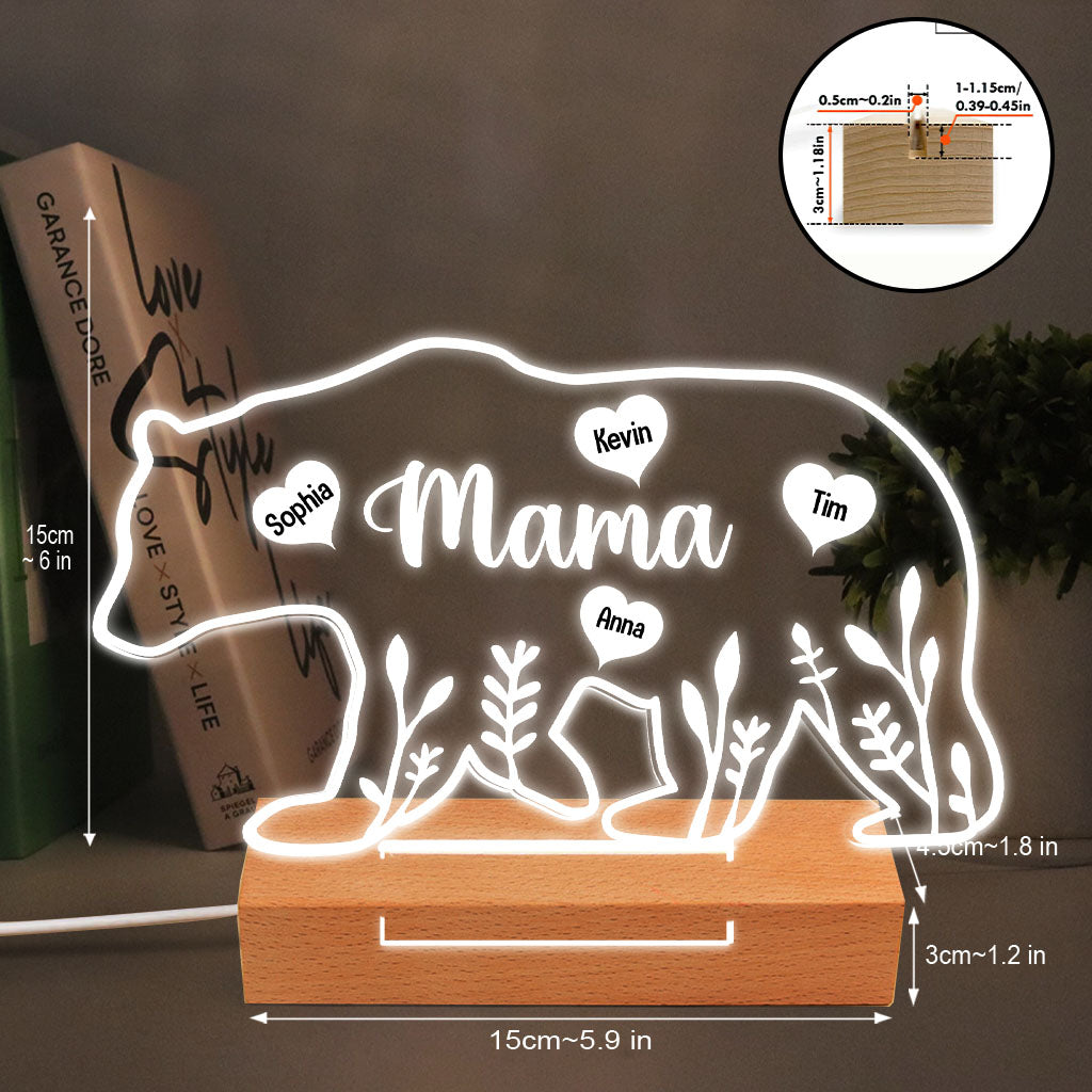 Mama Bär – Geschenk für Mama, Papa, Oma, Opa – Personalisierte, geformte Leuchtplatte