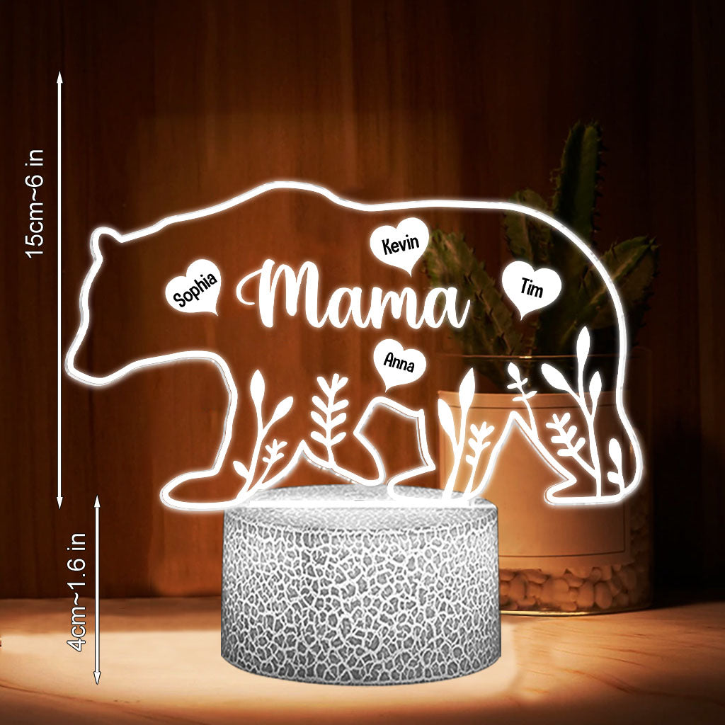 Mama Bär – Geschenk für Mama, Papa, Oma, Opa – Personalisierte, geformte Leuchtplatte