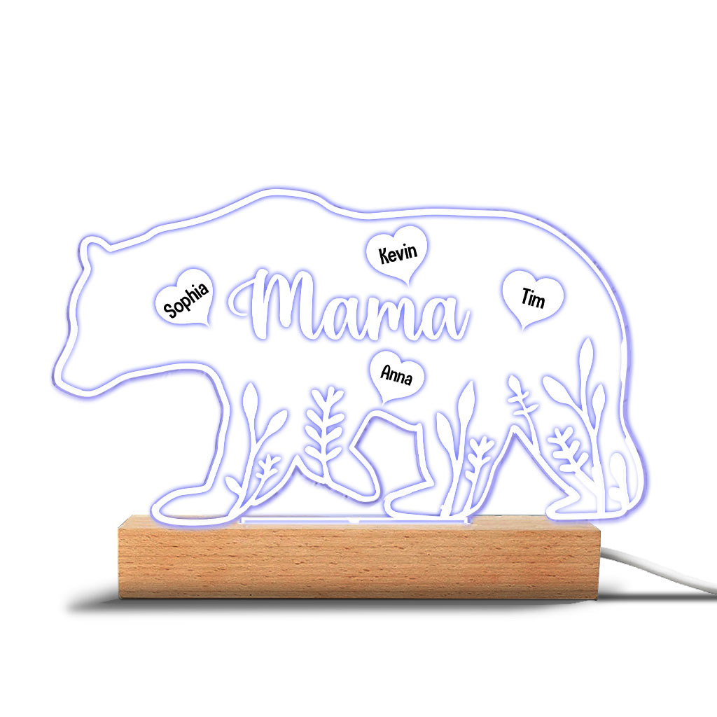 Mama Bär – Geschenk für Mama, Papa, Oma, Opa – Personalisierte, geformte Leuchtplatte
