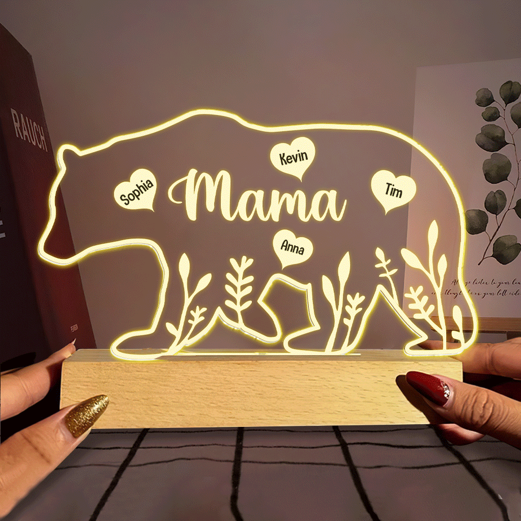 Mama Bär – Geschenk für Mama, Papa, Oma, Opa – Personalisierte, geformte Leuchtplatte