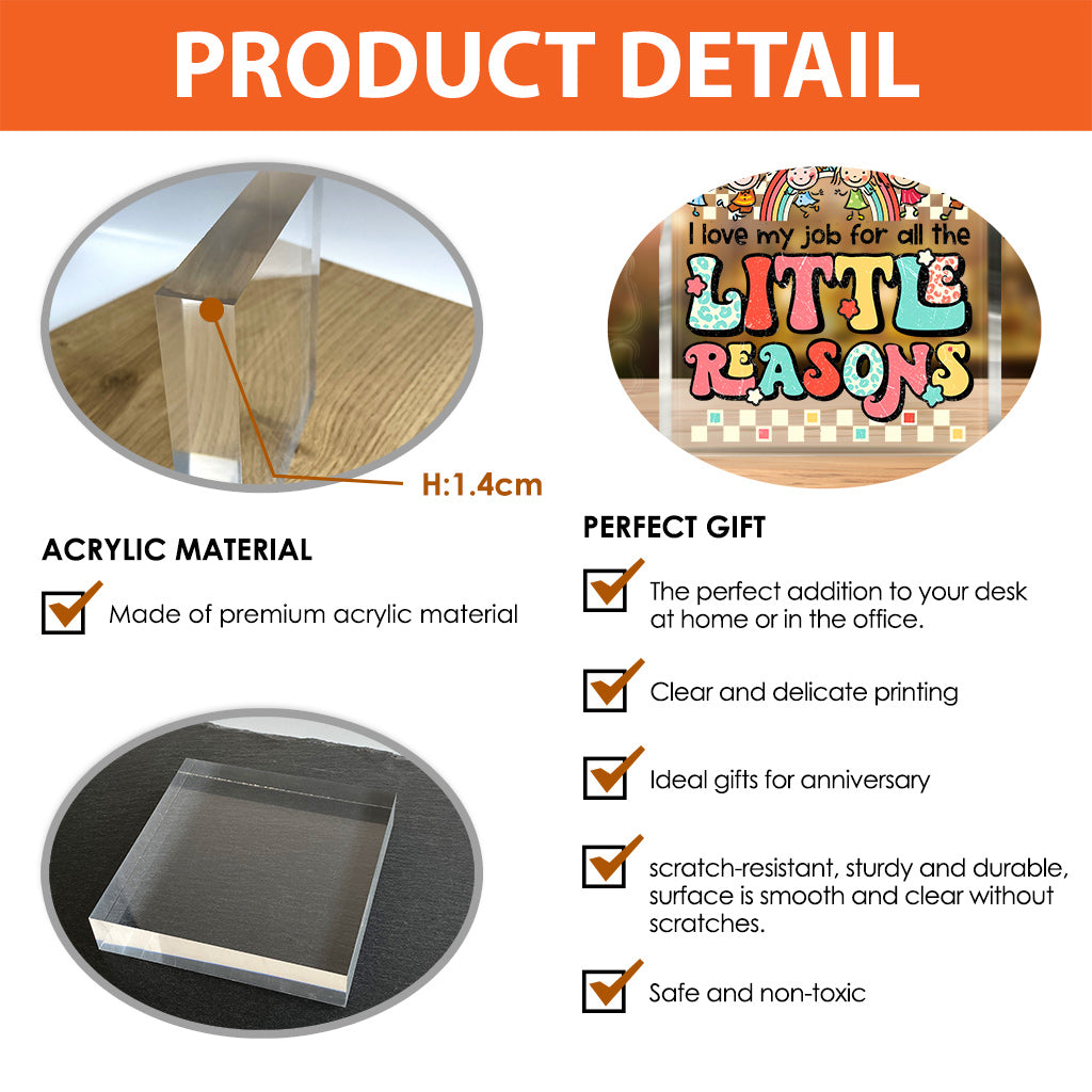 Ich liebe meinen Job aus all den kleinen Gründen – personalisierte Acrylplakette für Lehrer in individueller Form