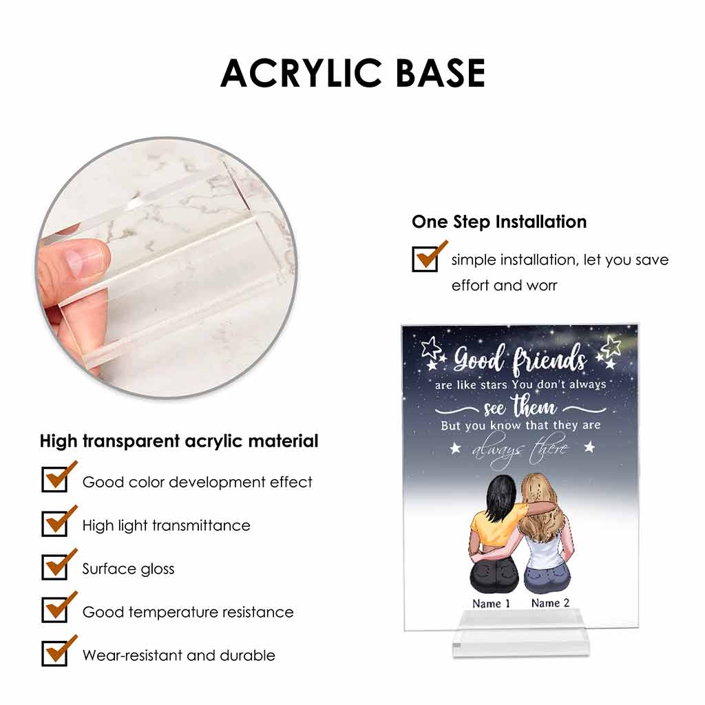 Gute Freunde sind wie Sterne – Personalisierte, transparente Acrylplakette für beste Freunde