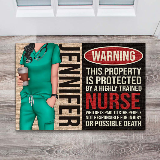 Nurse Warning - Personalized Nurse Doormat