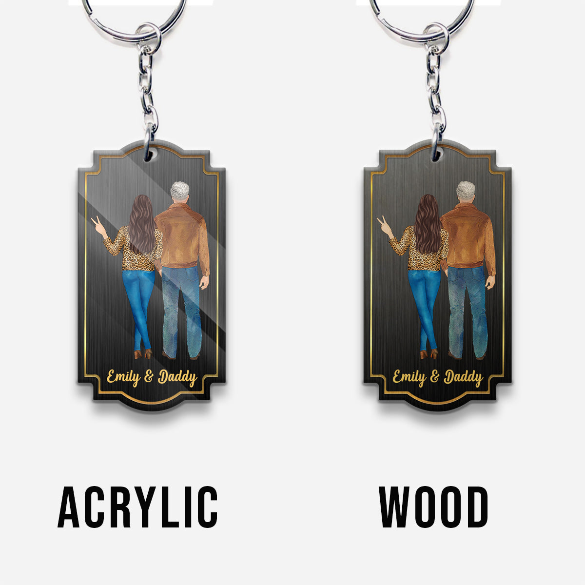 Like Father Like Daughter - Personalized Father Keychain (Printed On Both Sides)