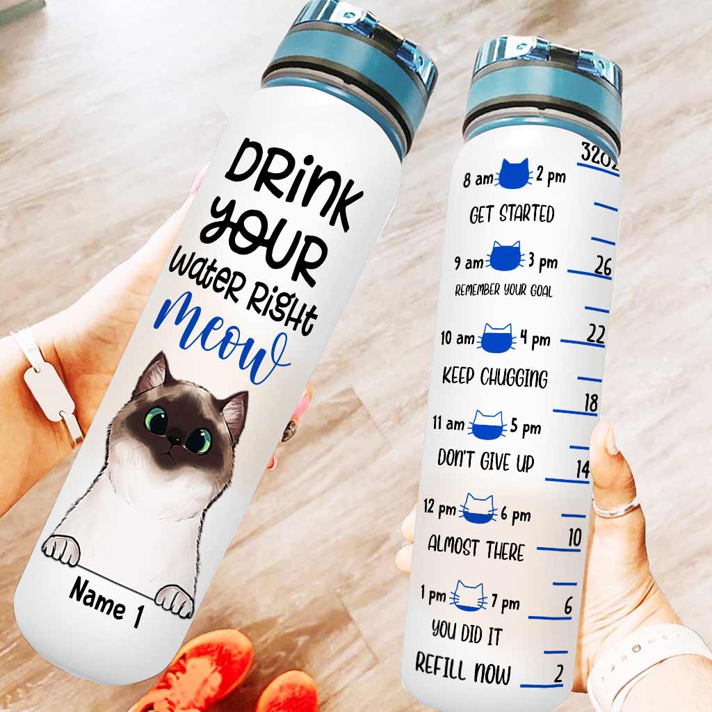 Trink dein Wasser jetzt! - Personalisierte Trinkflasche mit Katzen-Trinktracker