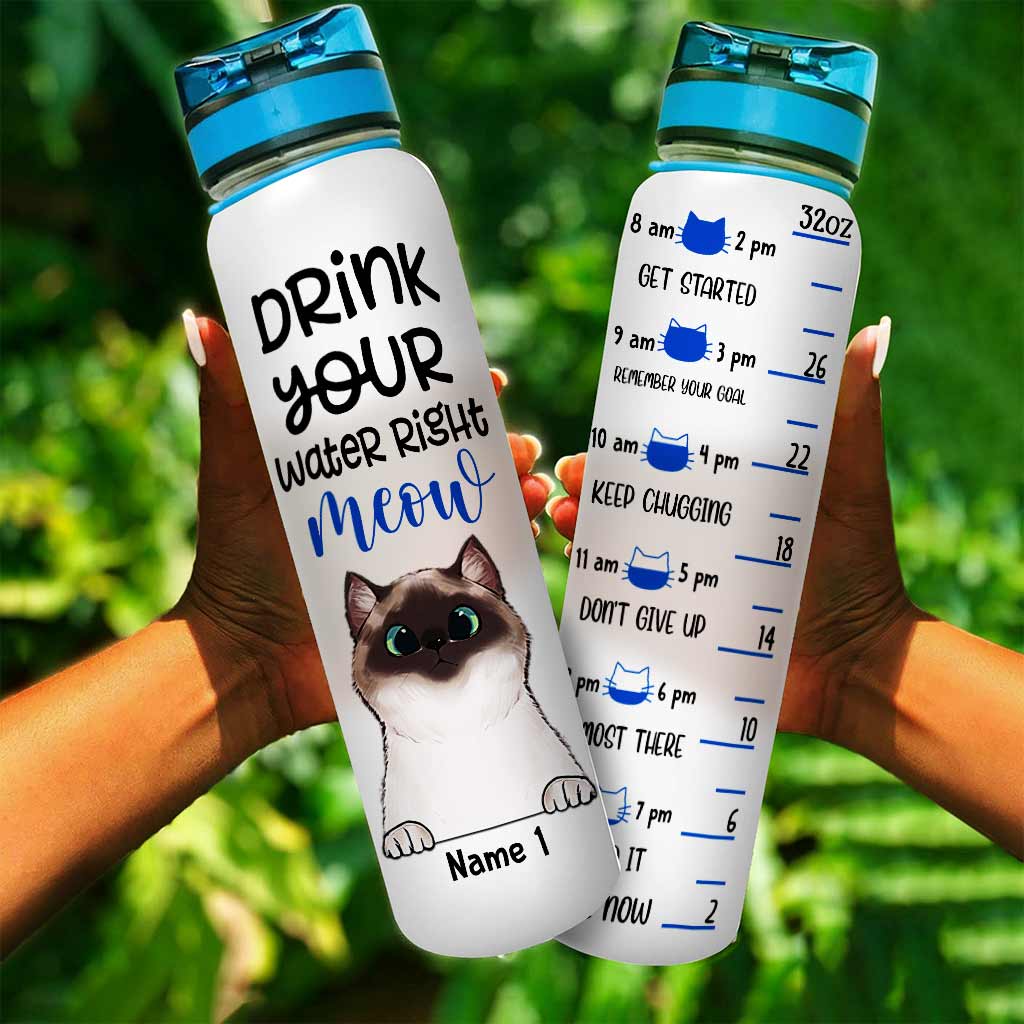 Trink dein Wasser jetzt! - Personalisierte Trinkflasche mit Katzen-Trinktracker