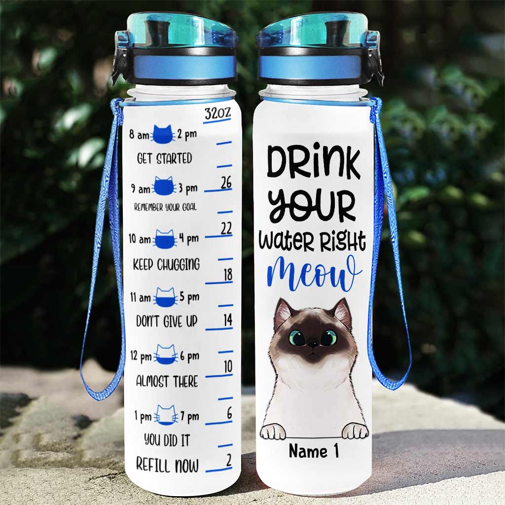 Trink dein Wasser jetzt! - Personalisierte Trinkflasche mit Katzen-Trinktracker