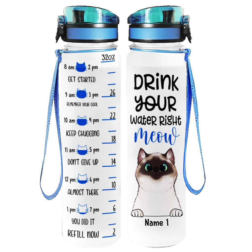 Trink dein Wasser jetzt! - Personalisierte Trinkflasche mit Katzen-Trinktracker
