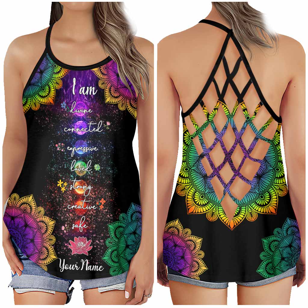 Ich bin - Personalisiertes Yoga-Kreuz-Tanktop