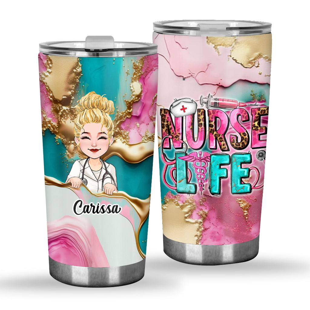 Krankenschwester-Leben Pink Leopard Türkis Blau - Personalisierter Krankenschwester-Trinkbecher