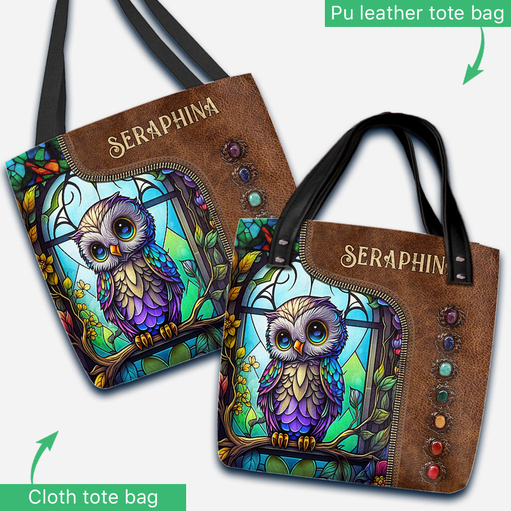Cute Owl Stained Glass - Personalized Owl Tote Bag