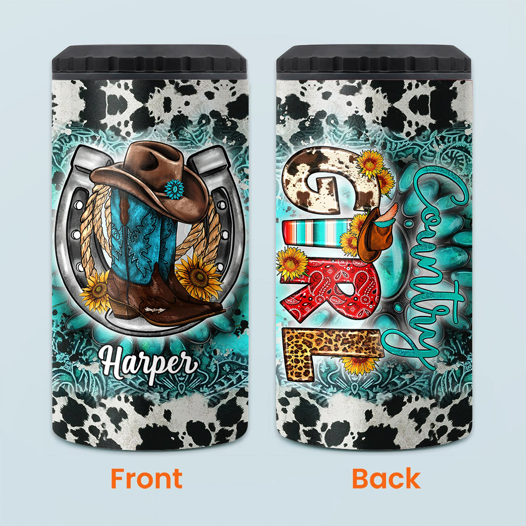 Country Girl Sunflower Turquoise Blue - Personalized Horse Can Cooler