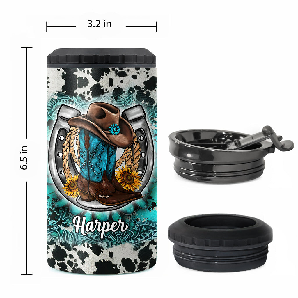 Country Girl Sunflower Turquoise Blue - Personalized Horse Can Cooler