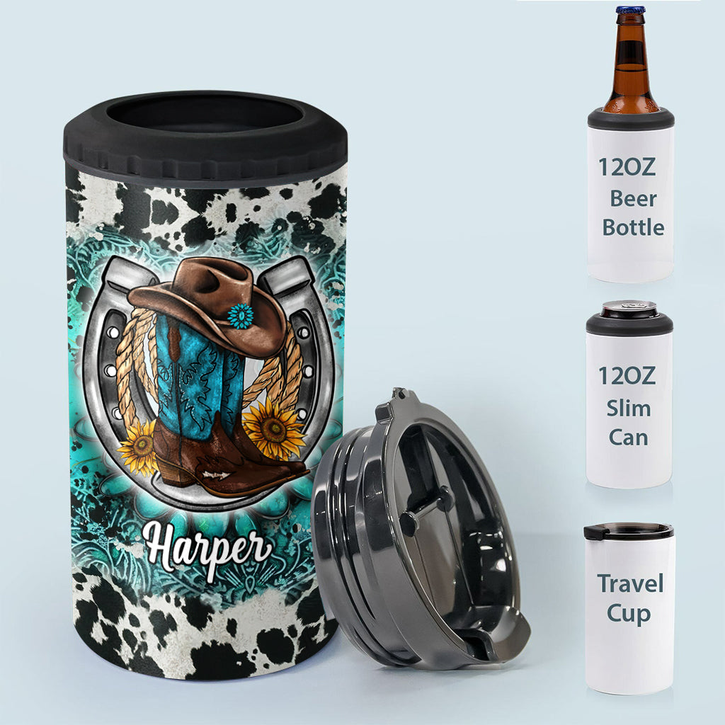 Country Girl Sunflower Turquoise Blue - Personalized Horse Can Cooler
