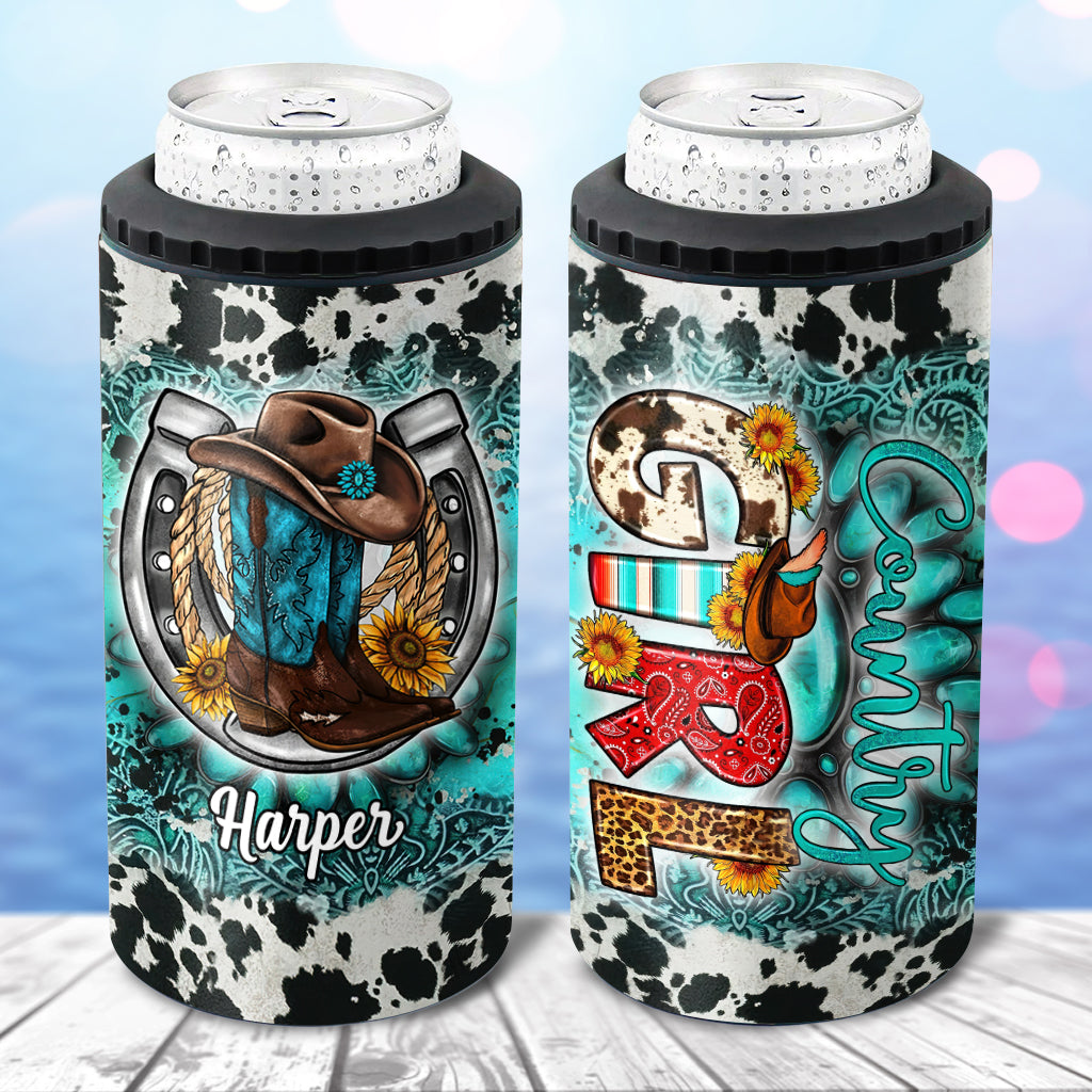 Country Girl Sunflower Turquoise Blue - Personalized Horse Can Cooler