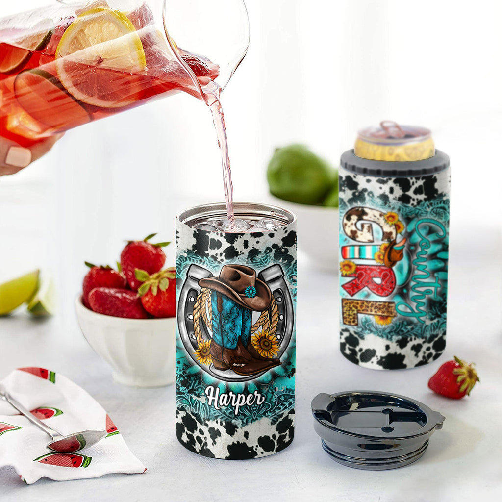 Country Girl Sunflower Turquoise Blue - Personalized Horse Can Cooler