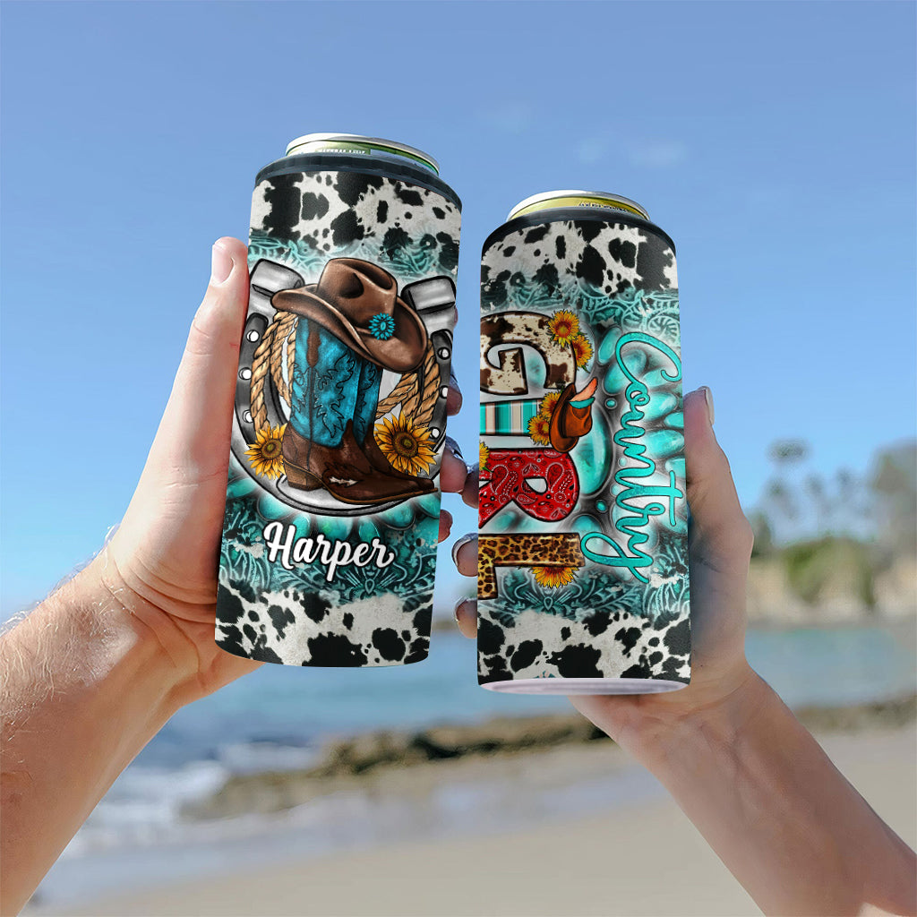 Country Girl Sunflower Turquoise Blue - Personalized Horse Can Cooler