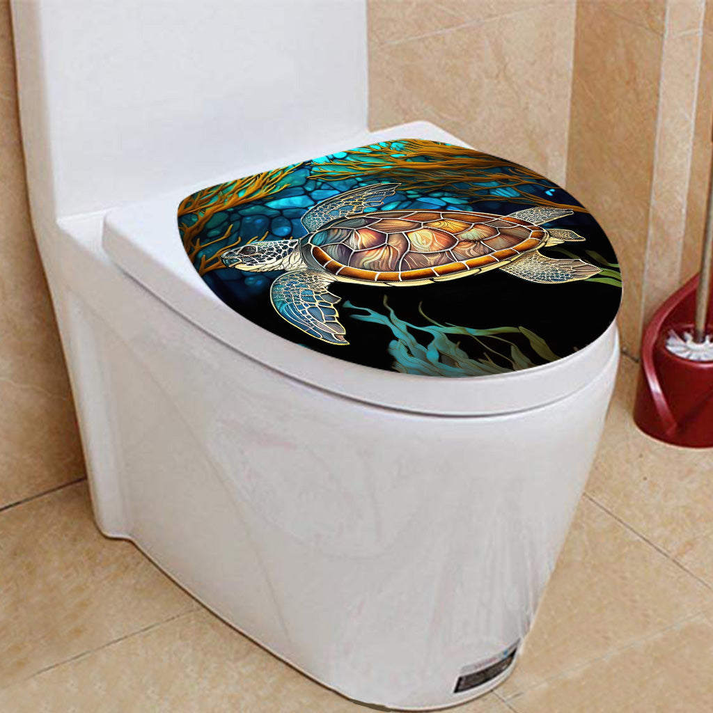 Badezimmer-Vorhang und Badematten-Set mit Schildkrötenmotiv aus Buntglas