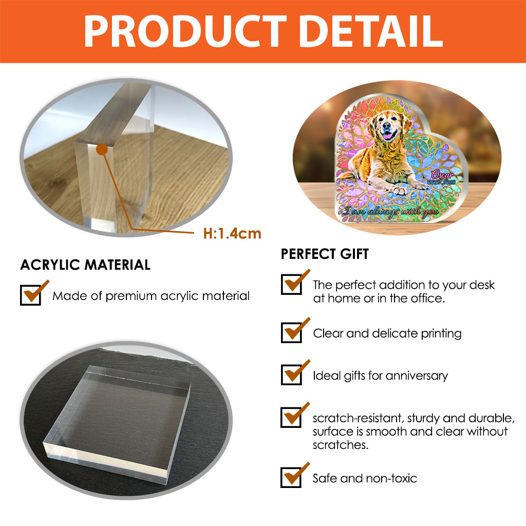 Ich bin immer bei dir – personalisierte Acrylplakette in Hundeform