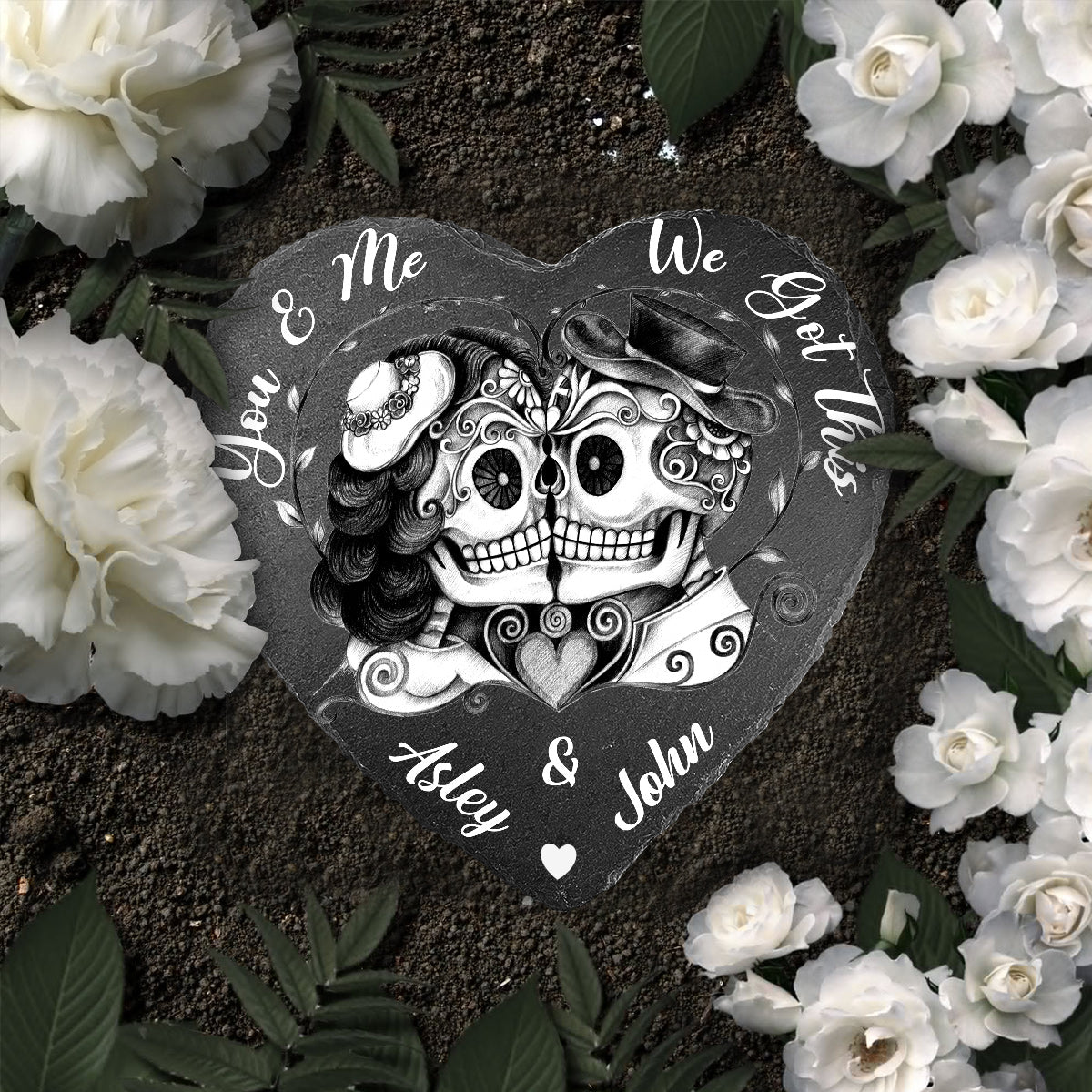 Du und ich, wir schaffen das – personalisierter herzförmiger Stein für Paare