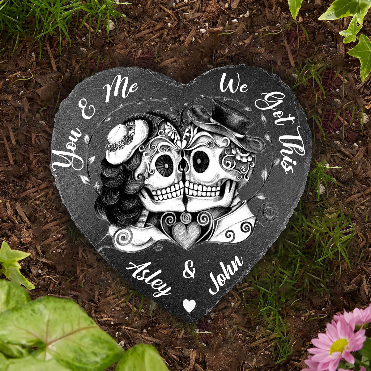 Du und ich, wir schaffen das – personalisierter herzförmiger Stein für Paare