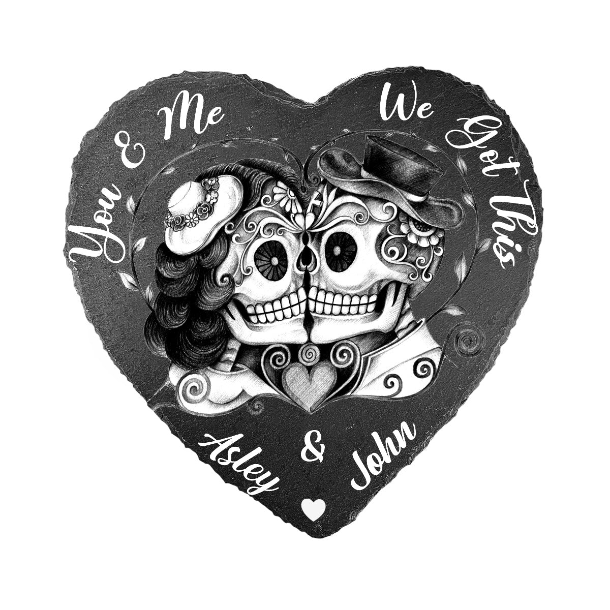 Du und ich, wir schaffen das – personalisierter herzförmiger Stein für Paare